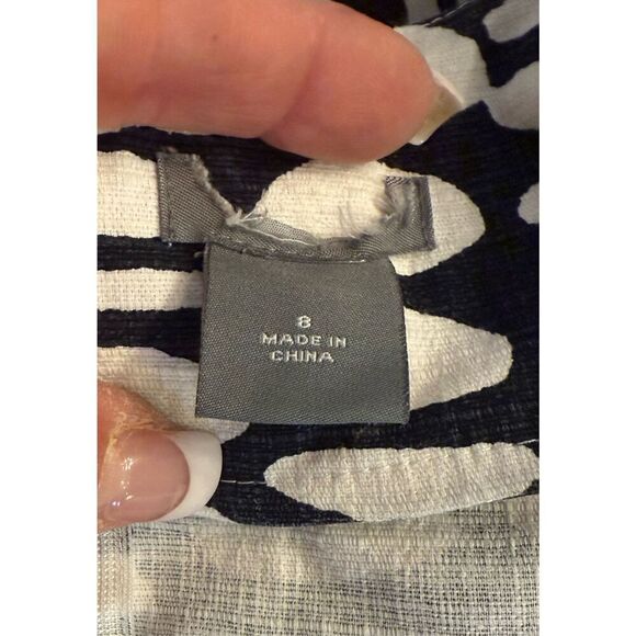 Tank Dress Blue/White Geometric Design Sz. 8 Set In Waist Textured - Picture 7 of 8